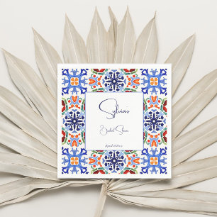Serviette En Papier Tuiles de mariage imprimées colorées mexicaines bl