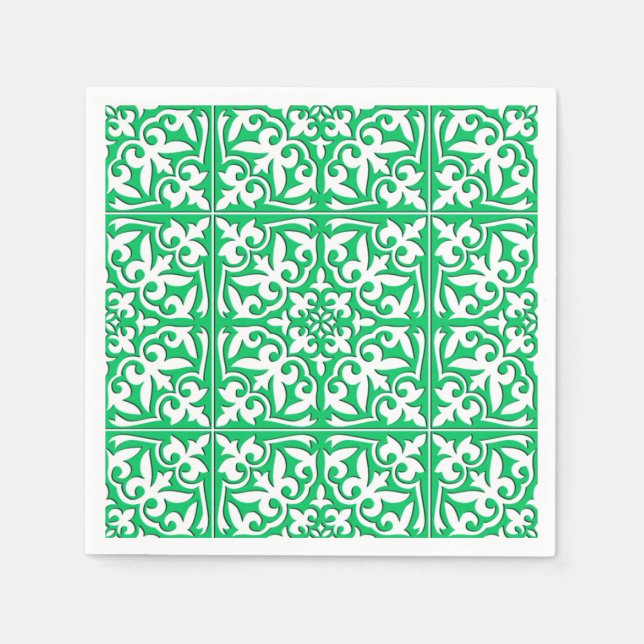 Serviette En Papier Tuiles marocaines - Jade vert et blanc (Devant)