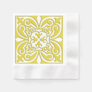 Serviette En Papier Tuiles marocaines - moutarde jaune et blanc