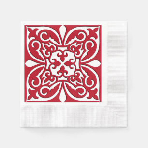 Serviette En Papier Tuiles marocaines - rouge foncé et blanc