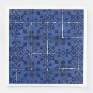 Serviette En Papier Tuiles portugaises - Azulejo Blue Floral Leaf Desi