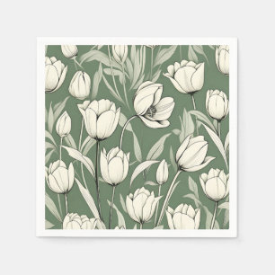 Serviette En Papier Tulipe Botanique Sur Sage Green
