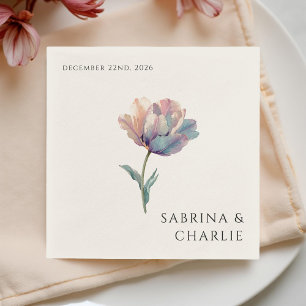 Serviette En Papier Tulipe Élégante Fleurie Mariage Rose Violet