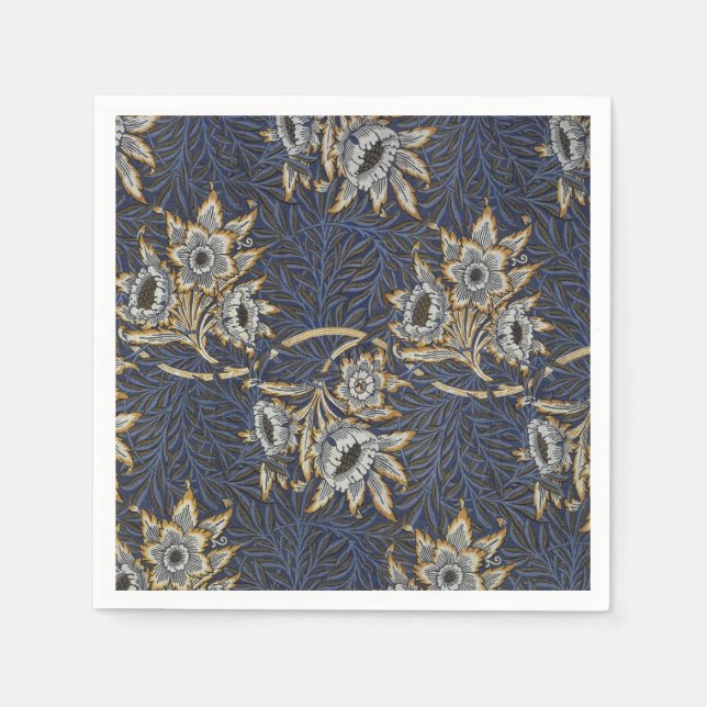 Serviette En Papier Tulipe Saules Motif Bleu Floral de William Morris (Devant)