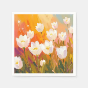 Serviette En Papier Tulipes blanches champ de fleurs à l'aquarelle
