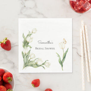 Serviette En Papier Tulipes blanches Papillon Enterrement de vie de je