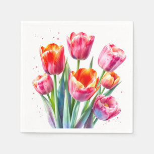 Serviette En Papier Tulipes d'aquarelle avec arêtes blanches