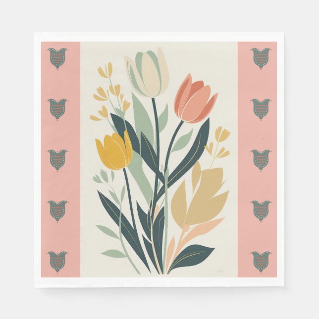 Serviette En Papier Tulipes d'art populaire scandinave (Devant)
