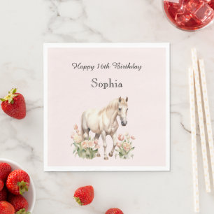 Serviette En Papier Tulipes de Cheval Blanc Rosé Bleu Anniversaire