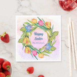 Serviette En Papier Tulipes de Pâques à l'aquarelle élégante
