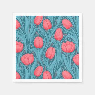 Serviette En Papier Tulipes en bleu et rouge