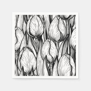 Serviette En Papier Tulipes en noir et blanc