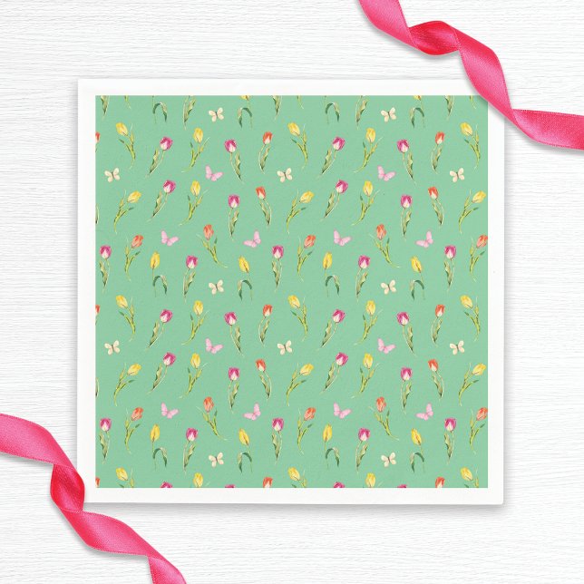 Serviette En Papier Tulipes et papillons motif vert enterrement de vie (Créateur téléchargé)