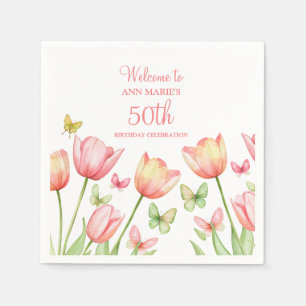 Serviette En Papier Tulipes Florales Aquarelle Pêche