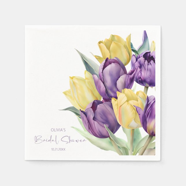 Serviette En Papier Tulipes jaune pourpre printemps Douche nuptiale (Devant)