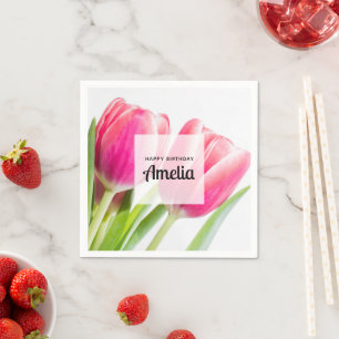 Serviette En Papier Tulipes roses avec Feuilles verts Photo Anniversai