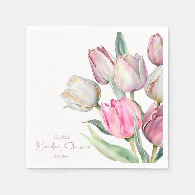 Serviette En Papier Tulipes roses et blanches de printemps Baby shower (Devant)
