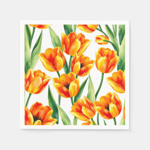 Serviette En Papier Tulipes vibrantes Motif aquarelle en Jaune clair