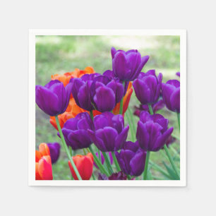 Serviette En Papier Tulipes violettes foncées par beau temps dans le j