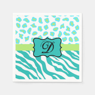 Serviette En Papier Turquoise Blanc Vert Zèbre Léopard Monogramme de p