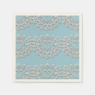 Serviette En Papier Turquoise Bleu Blanc dentelle Coeur Mariage