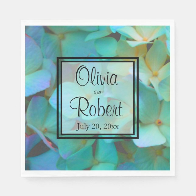 Serviette En Papier Turquoise bleu jaune rose hydrangée fleurs (Devant)