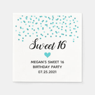Serviette En Papier Turquoise Blue Confetti Sweet 16 Anniversaire