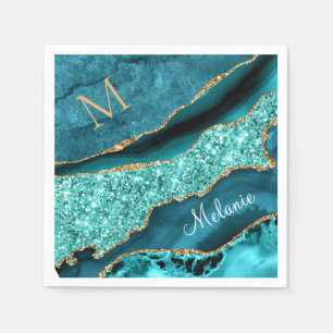 Serviette En Papier Turquoise Blue Gold Votre Lettre Nom Turquoise Nap