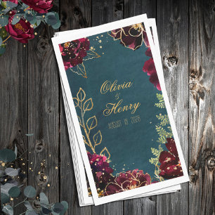 Serviette En Papier Turquoise Bordeaux Jewel Tones Mariage