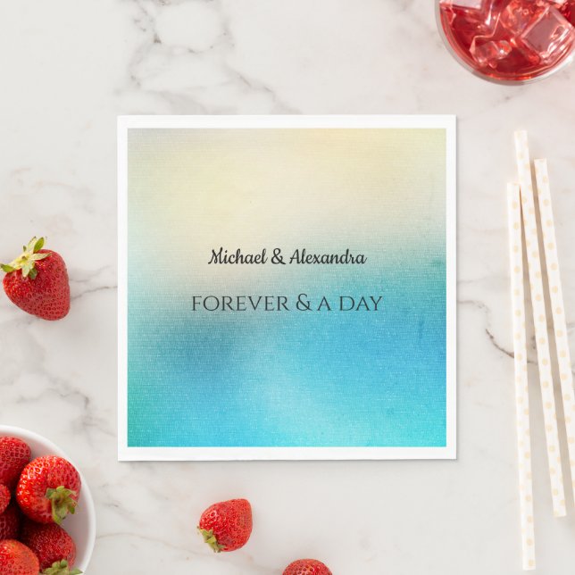 Serviette En Papier Turquoise Chic Blanc Aqua Mariage bleu (En situation)