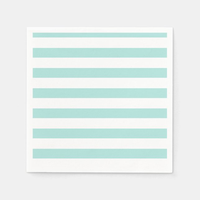 Serviette En Papier Turquoise clair et blanc Large Horizontal rayé (Devant)