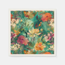 Turquoise, Coral & Mauve Art Moderne Floral