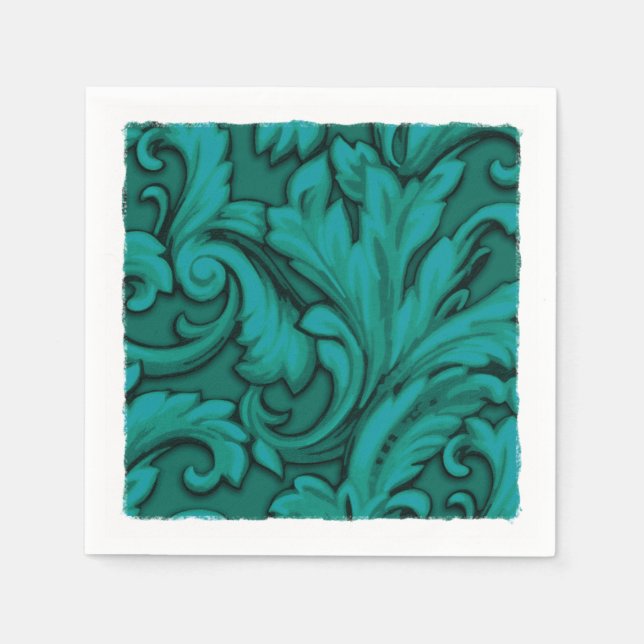 Serviette En Papier Turquoise Dazzling Damask (Devant)