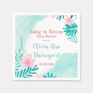 Serviette En Papier Turquoise et rose Floral Baby in Bloom Baby shower