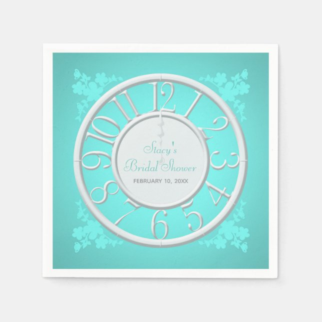 Serviette En Papier Turquoise florale autour de l'horloge Douche Napki (Devant)