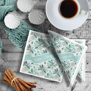 Serviette En Papier Turquoise Noël Holly Berries Motif#17 ID1009