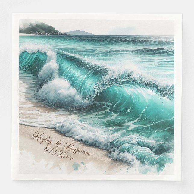 Serviette En Papier Turquoise Ocean Waves Mariage personnalisé (Devant)