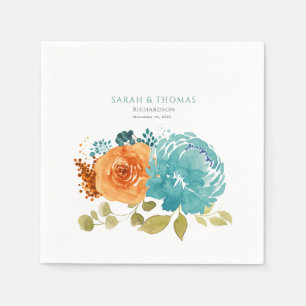 Serviette En Papier Turquoise Orange Terracotta Boho Floral