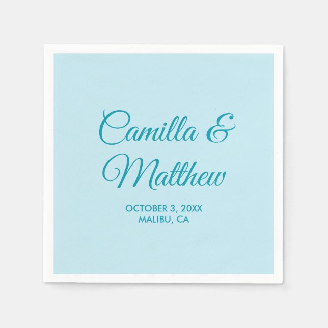 Serviette En Papier Turquoise Romantique Script Mariage personnalisé s (Devant)