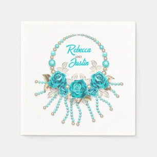 Serviette En Papier Turquoise Rose Tiffany Floral Moderne Boho Napkins