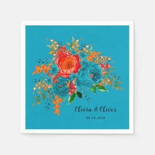 Serviette En Papier Turquoise rouge orange Mariage botanique