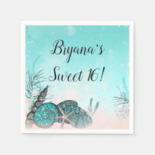 Serviette En Papier Turquoise sous le Sea Shells Beach Sweet 16 Party