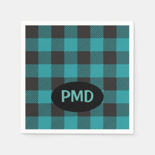 Serviette En Papier Turquoise Turquoise Bleu Bleu Buffalo Plaid Monogr