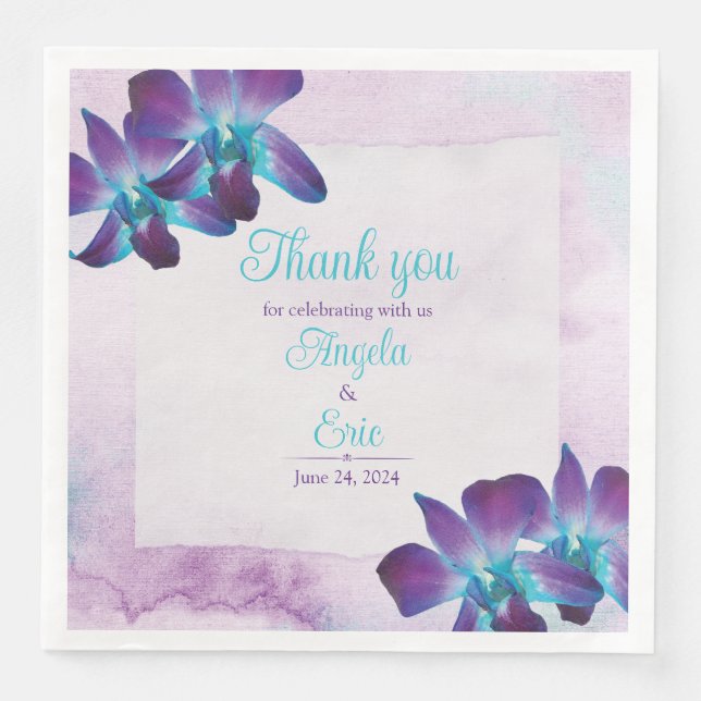 Serviette En Papier Turquoise violet bleu Dendrobium Mariage orchidée (Devant)