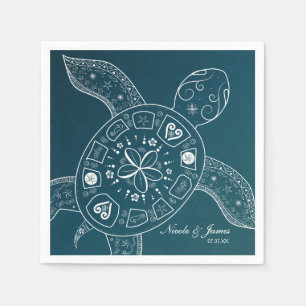 Serviette En Papier Turtle de la mer d'Hawaii blanc sur la plage Turqu