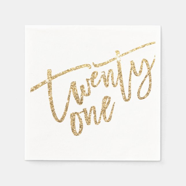 Serviette En Papier TWENTY-ONE script moderne glam or parties scintill (Devant)