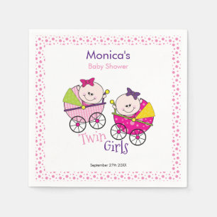 Serviette En Papier Twin Girls Pois rose Baby shower Napkin