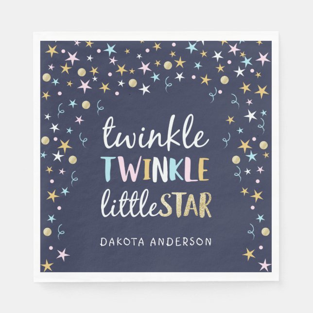 Serviette En Papier Twinkle Little Star Confetti & Baby shower bleu (Devant)