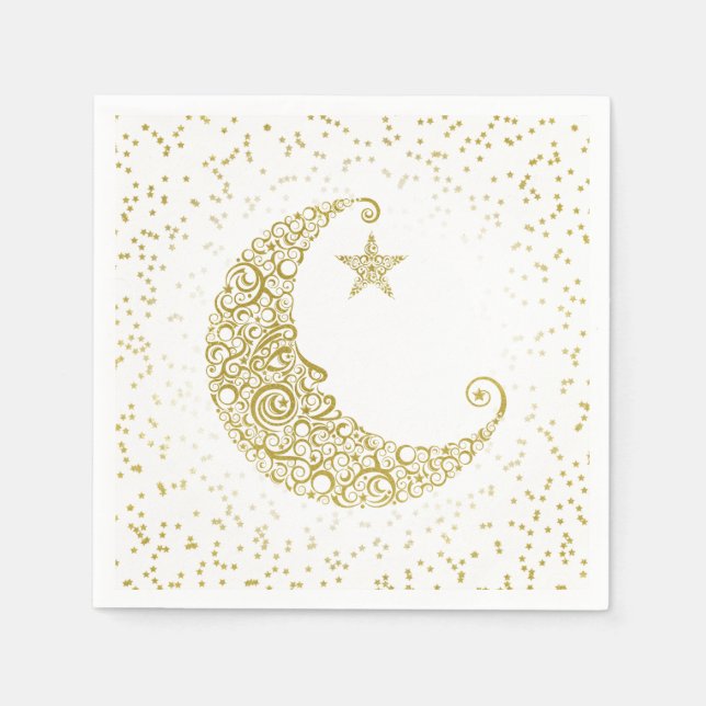 Serviette En Papier Twinkle Little Star Gold Moon Blanc Napkin (Devant)