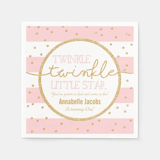 Serviette En Papier Twinkle Twinkle rose et or Anniversaire Napkin (Devant)